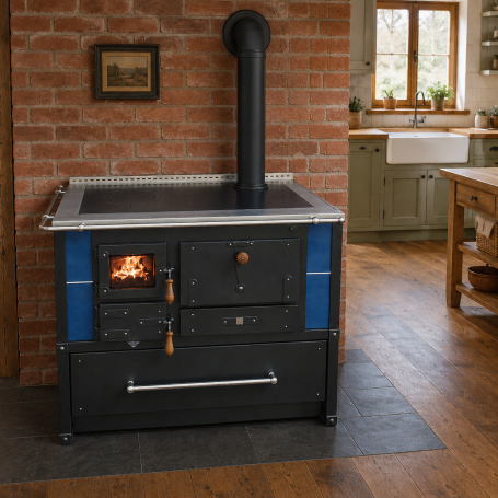 Liesertaler Stahlfußherd 80-90cm mit Holzlade LBH 54